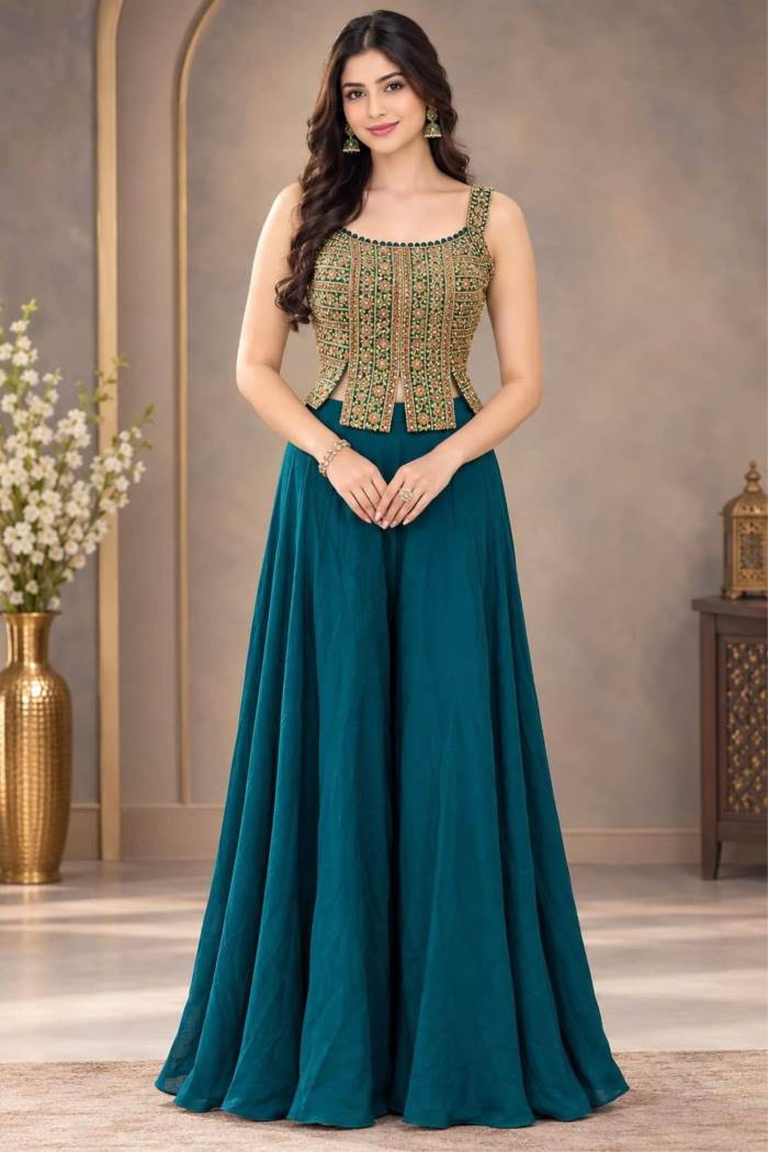 Rama Color Party Wear Designer Plazo Suit