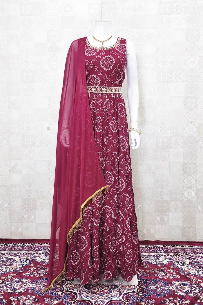 Maroon Color Party Wear Designer Gown