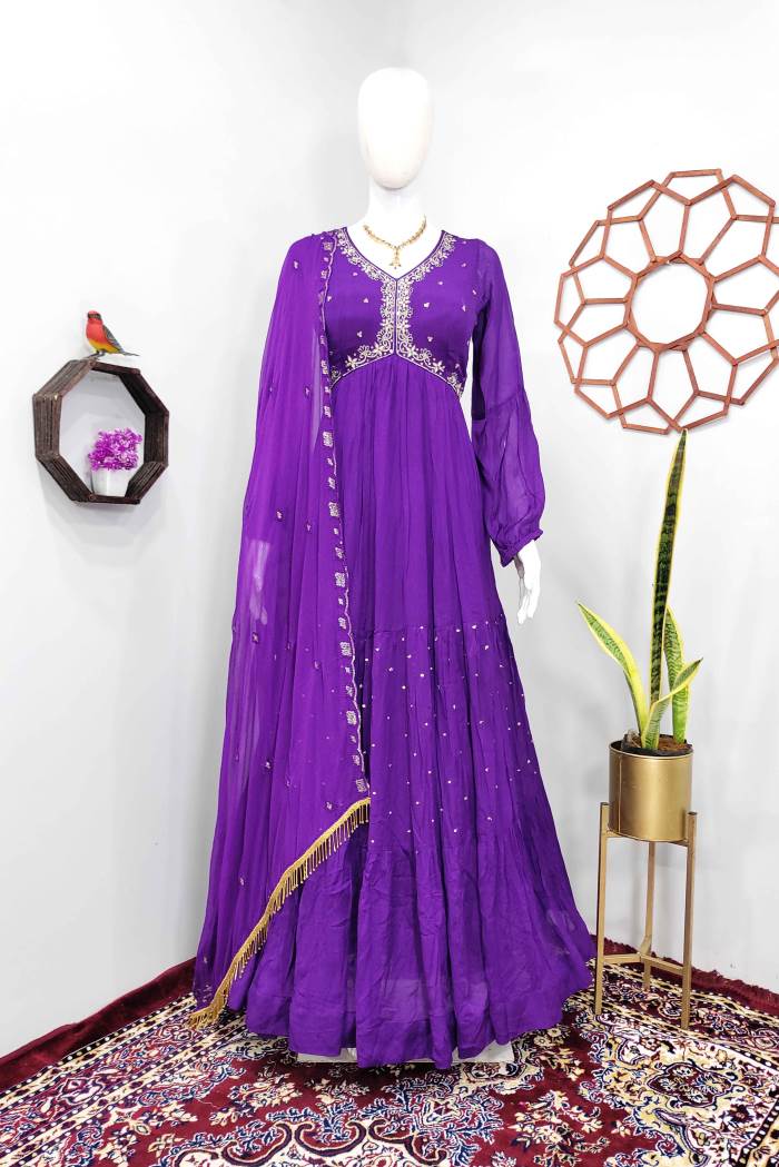 Purple Color Party Wear Designer Gown 