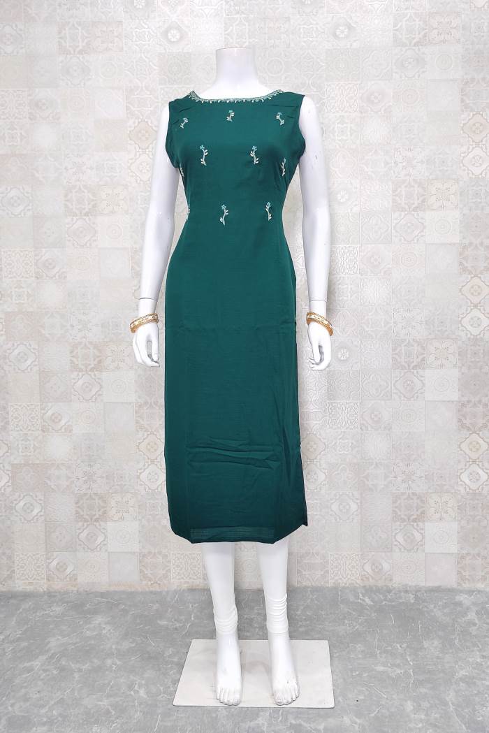 Green Color Party Wear Straight Kurti