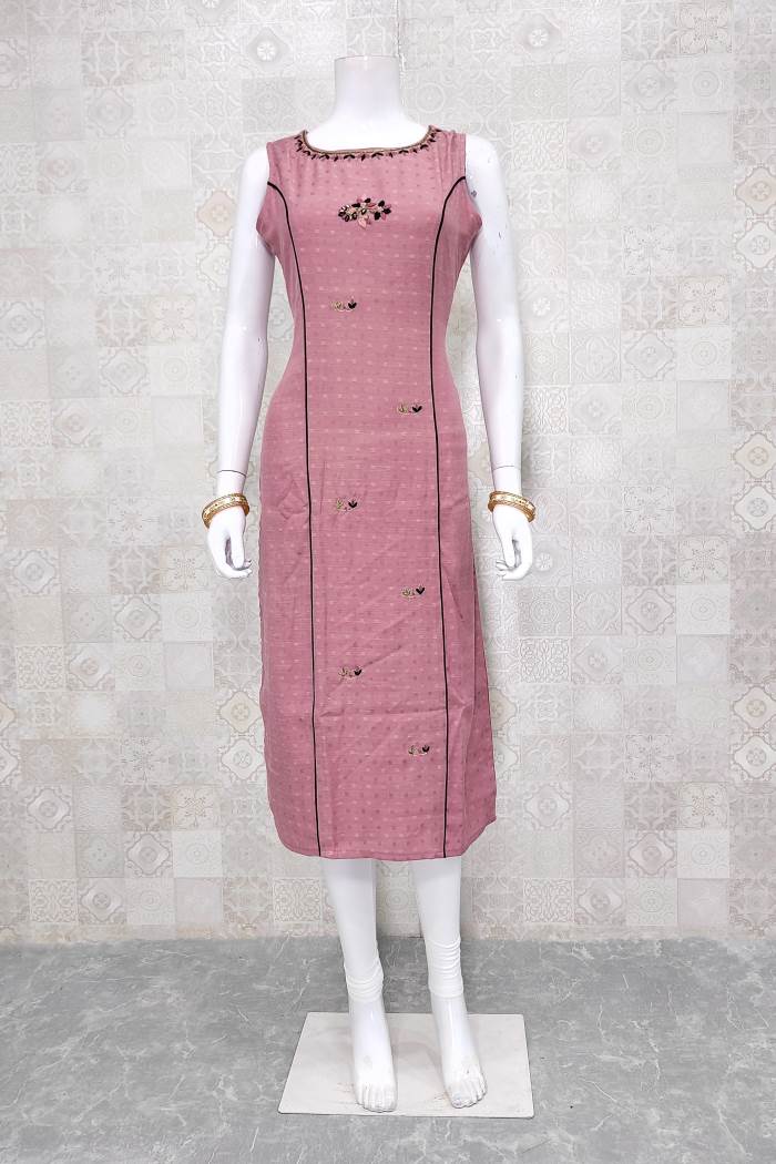 Peach Color Party Wear Straight Long Kurti