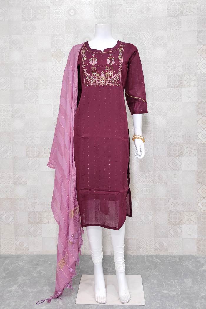 Maroon Color Party Wear Straight Kurti