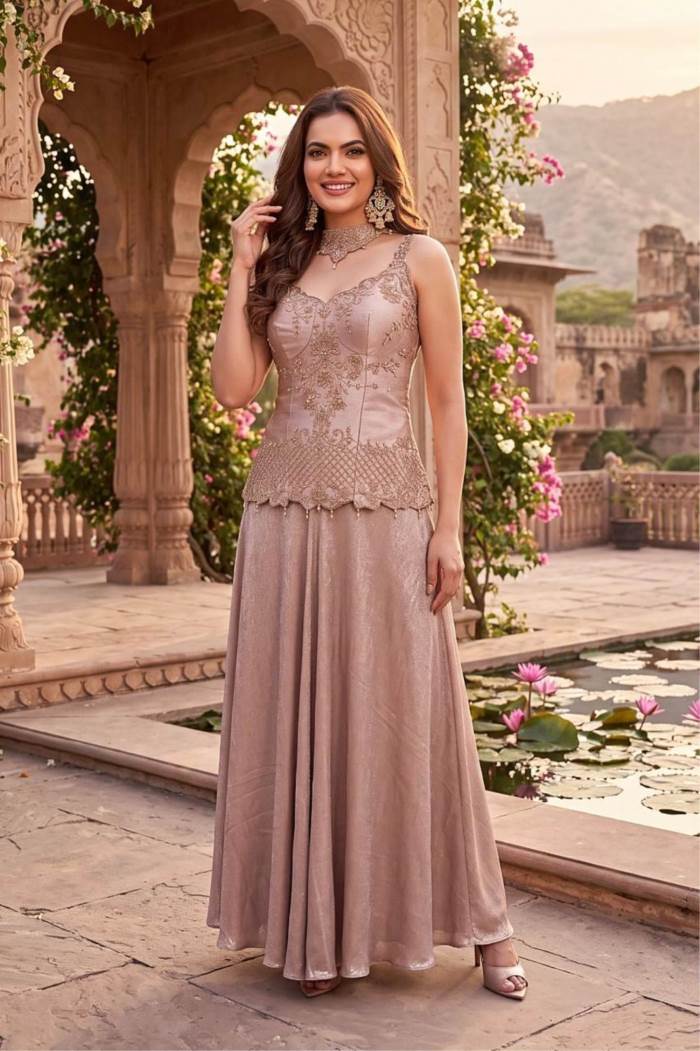 Peach Color Party Wear Designer Short Plazo Suit