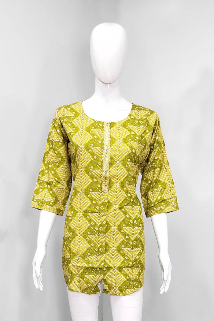Green Color Casual Wear Short Kurti