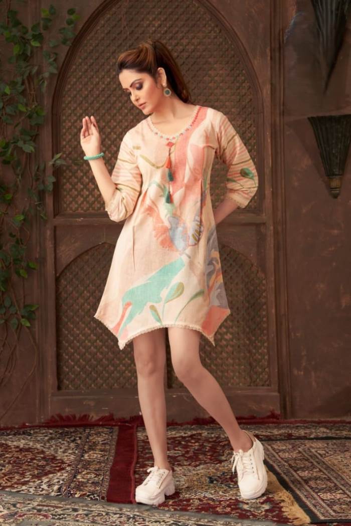 Peach color Cotton Short kurti