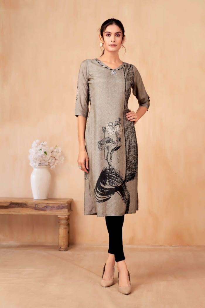 Grey color casual wear straight kurti