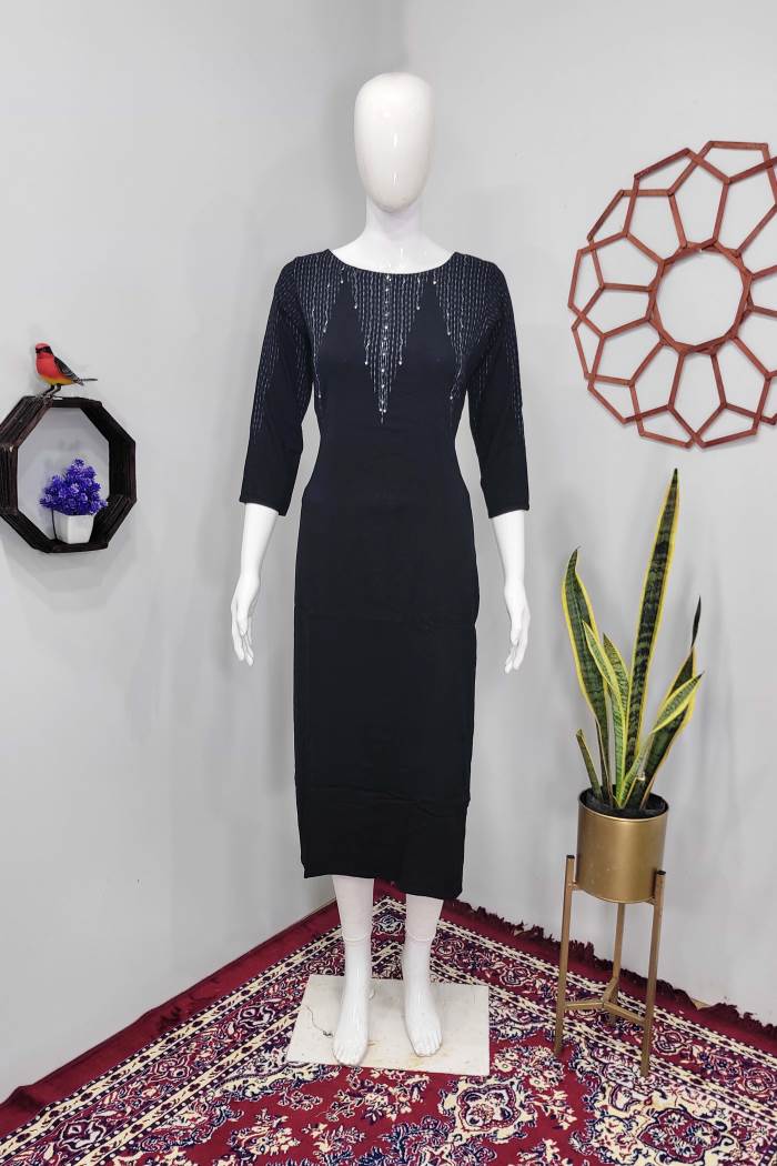 Black Color Casual Wear Designer Straight Kurti 