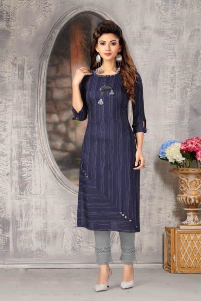 Blue Color Party Wear Straight Kurti