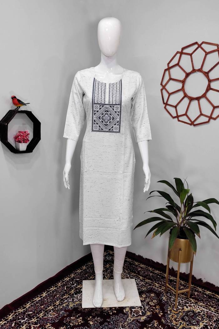 White Color casual Wear Straight Kurti