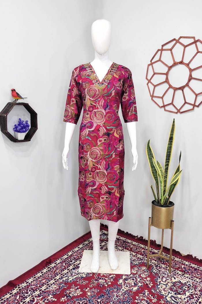 Rani Color Casual Wear Designer Straight Kurti