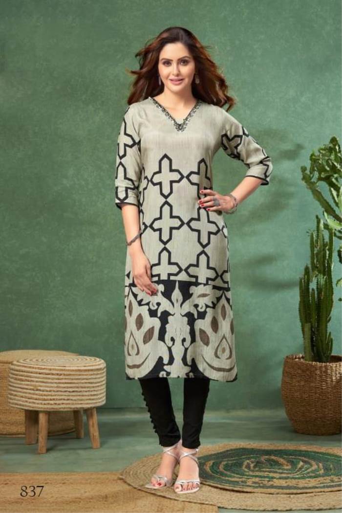 Grey Color Casual Wear Designer Straight Kurti