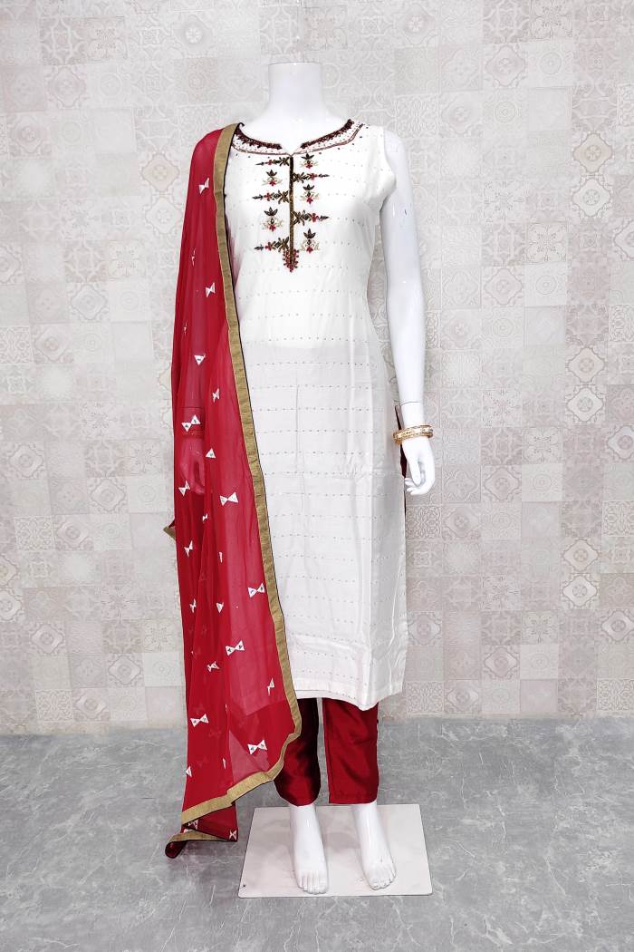 White Color Party Wear Straight Long Kurti With Dupatta