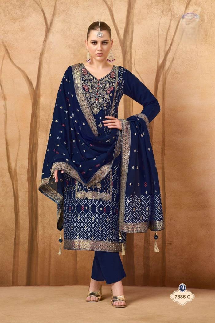 Blue Color Party Wear Designer Straight Long Suit