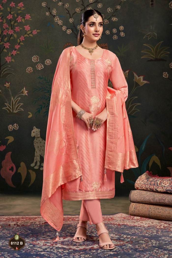 Peach Color Party Wear Designer Straight Long Suit