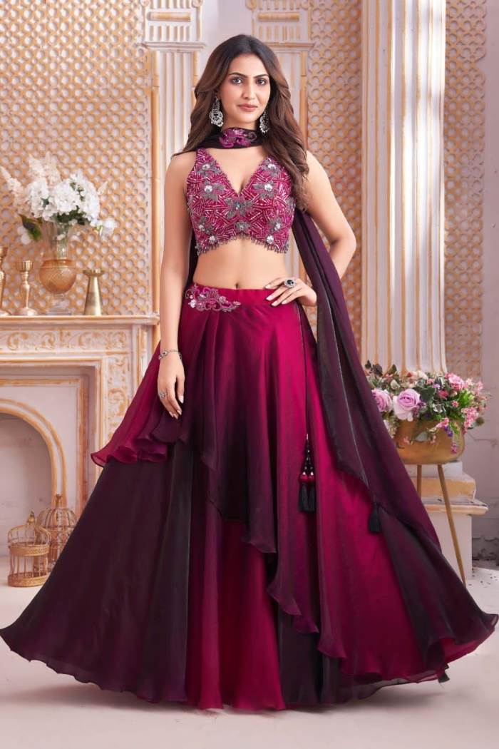 Wine Color Party Wear Designer Lehenga Choli