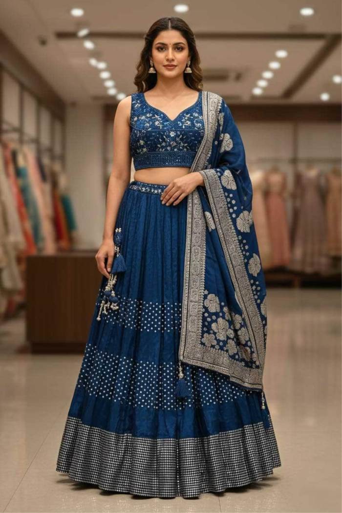 Navy Blue Color Party Wear Designer Lehenga Choli