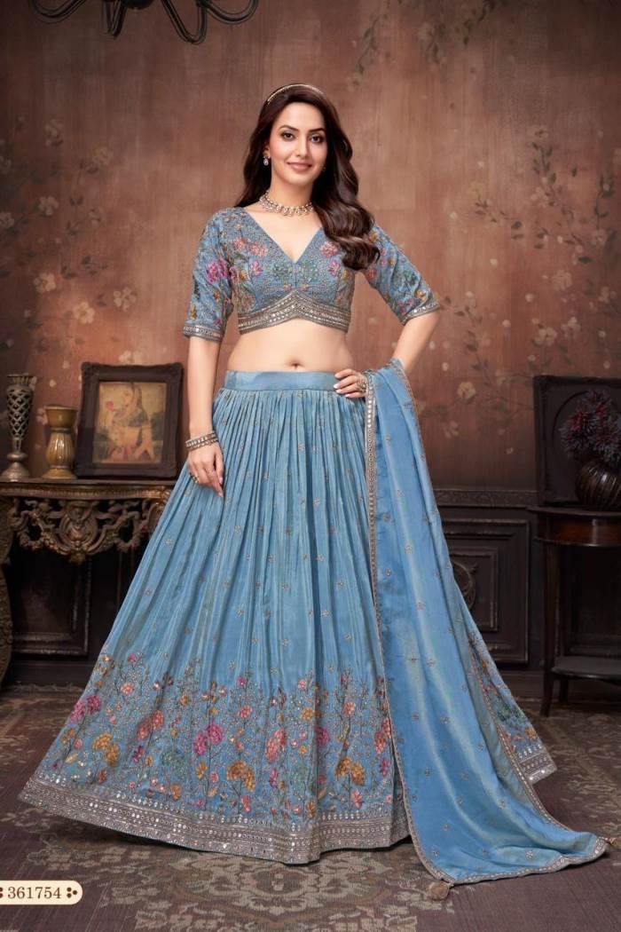 Sky Blue Color Party Wear Designer Lehenga Choli