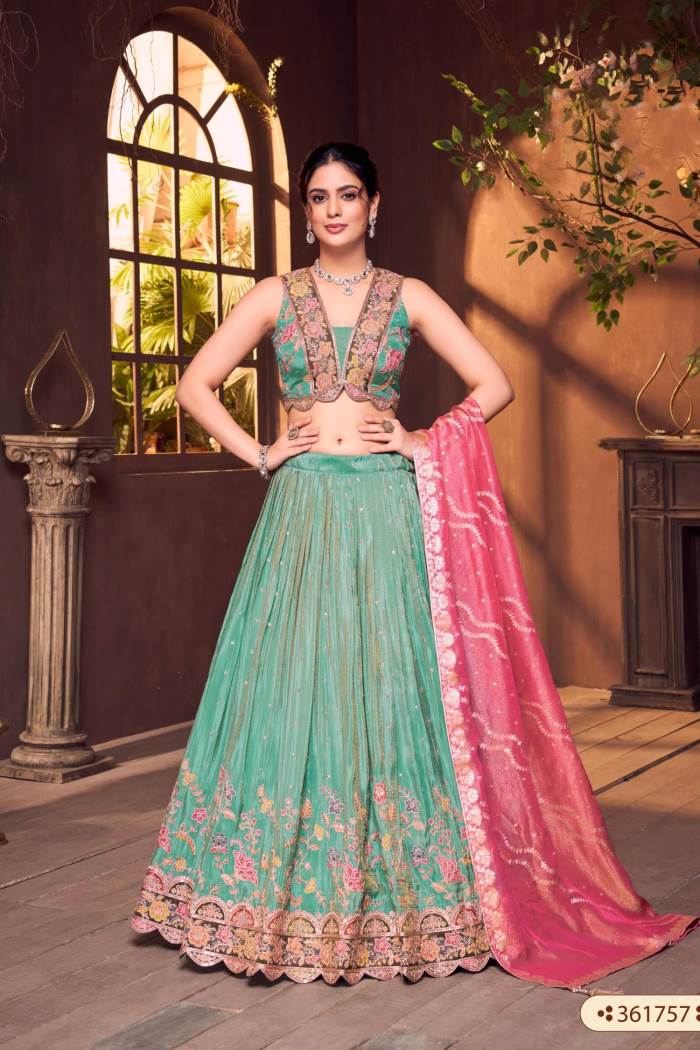 Sea Green Color Party Wear Designer Lehenga Choli