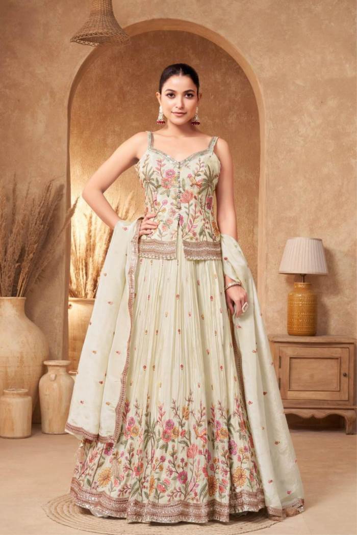 Cream Color Party Wear Designer Lehenga Choli