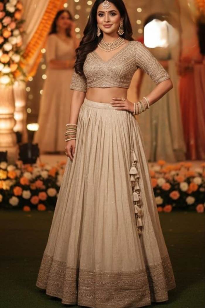 Off White Color Party Wear Designer Lehenga Choli