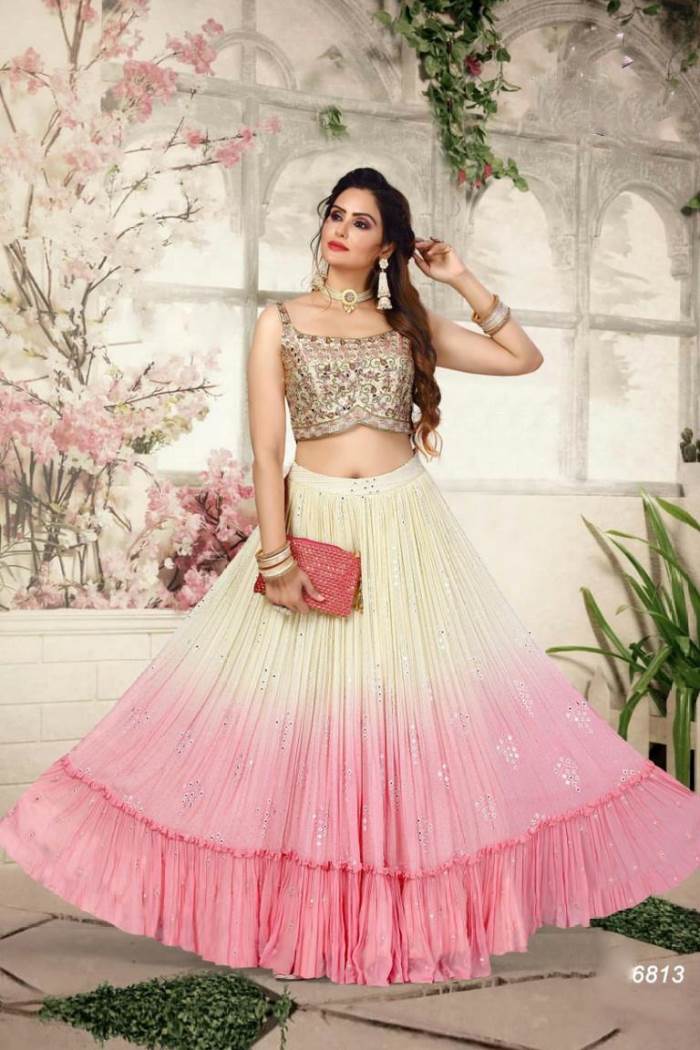 Cream And Pink Color Combination Party Wear Lehenga Choli