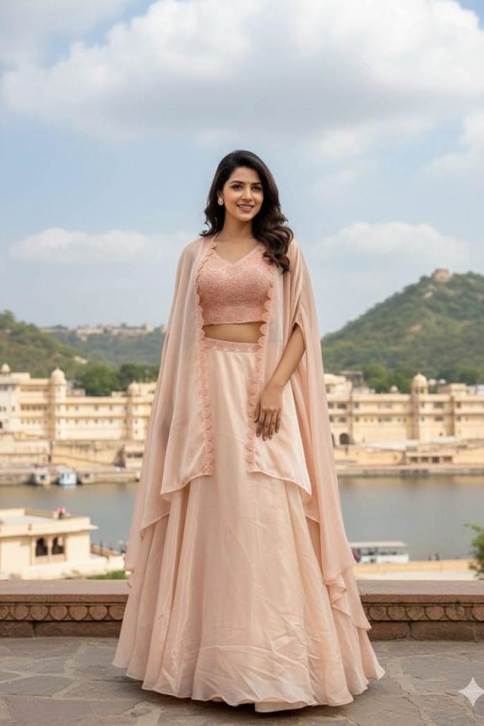 Peach Color Party Wear Designer Lehenga Choli With Koti