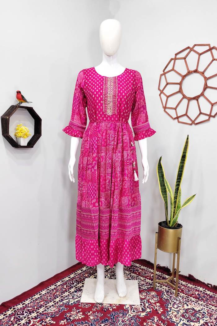 Pink Color Party Wear Designer Gown Kurti
