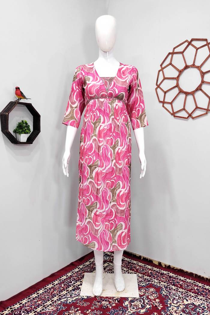 Pink Color Casual Wear Designer Gown Kurti