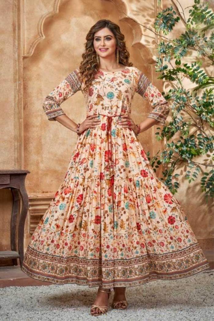 Orange Color Party Wear Gown Kurti