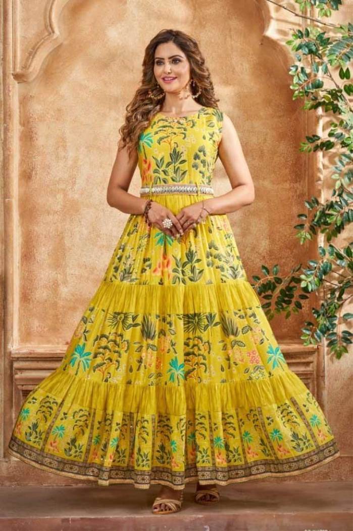 Yellow color Party wear Gown Kurti