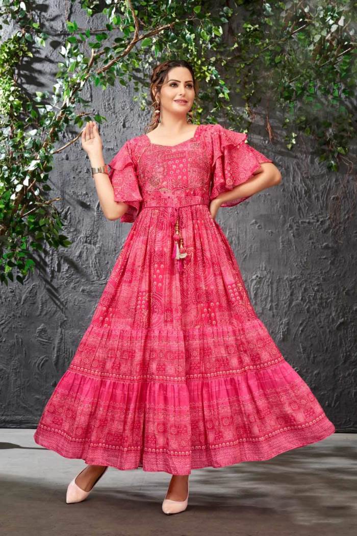 Pink Color Party Wear Designer Gown Kurti