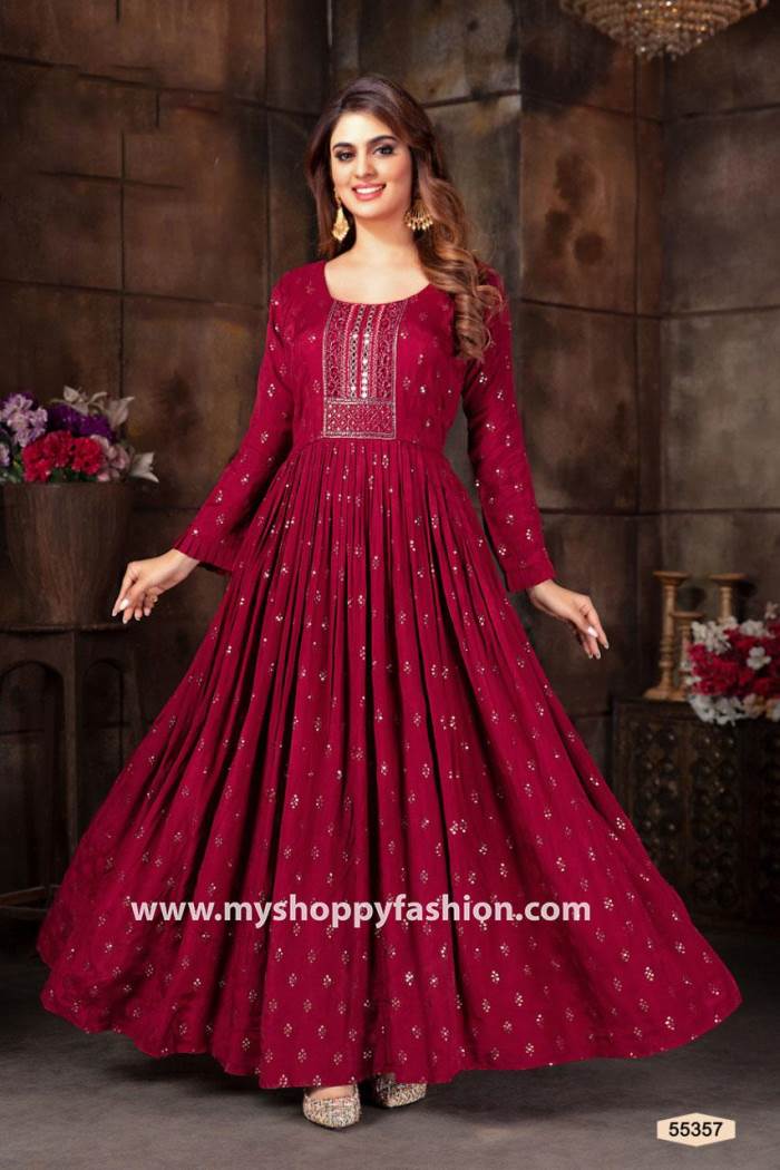 Maroon Color Party Wear Gown With Dupatta