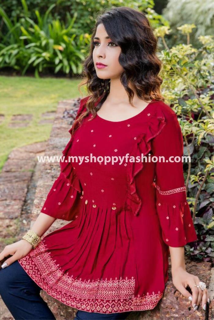 Red Color Casual Wear Short Kurti