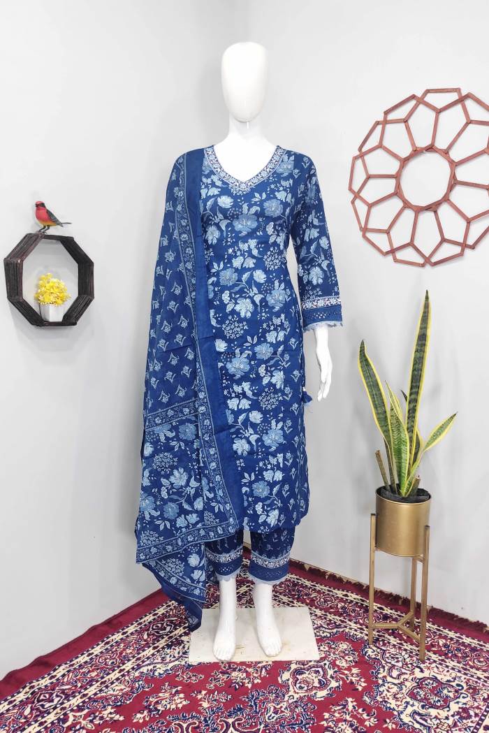 Blue Color Casual Wear Designer Kurti Set