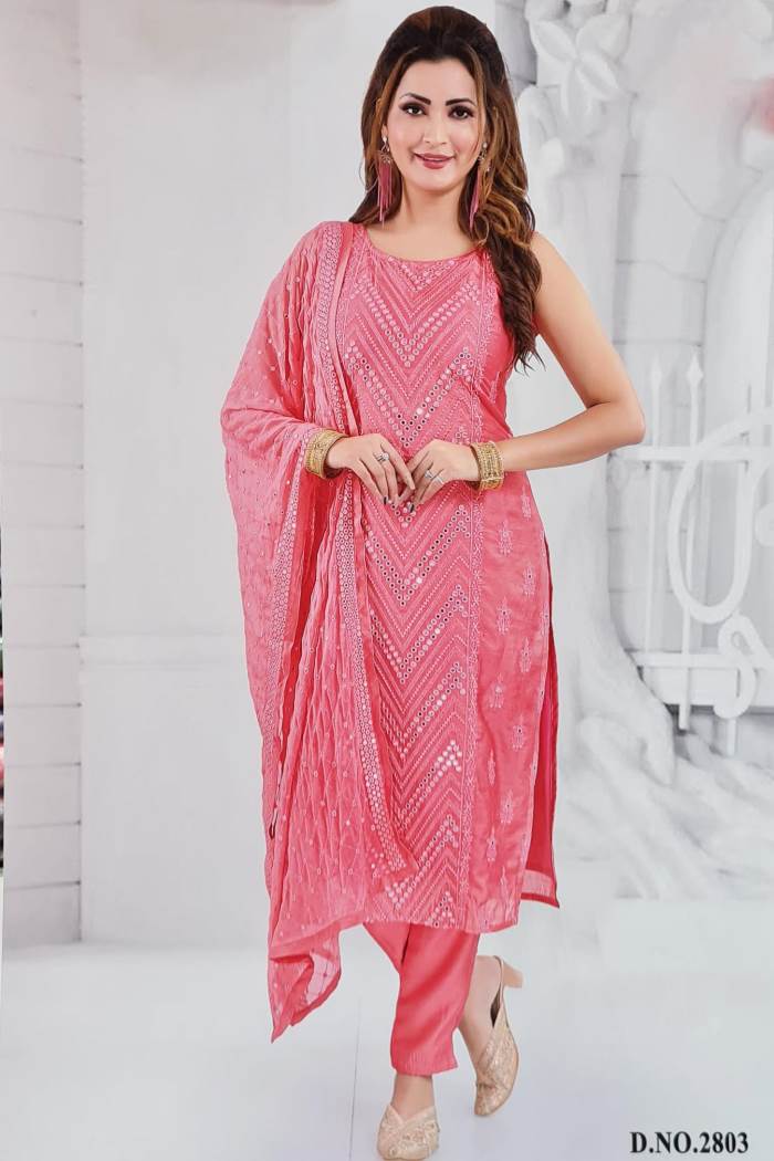 Pink Color Party Wear Straight Long Suit