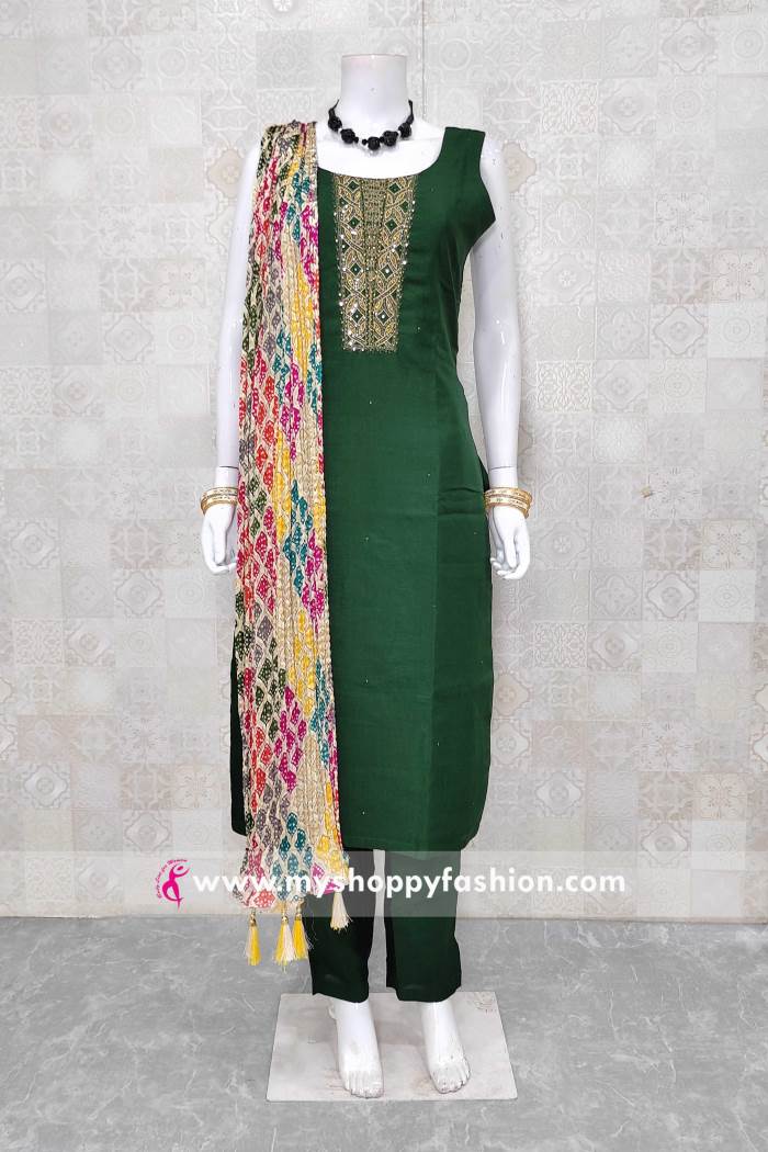 Green Color Party wear Straight Long Dress
