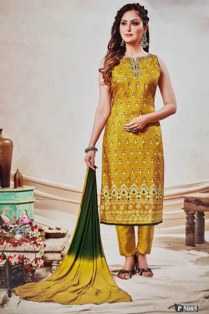 Mustard Color Party Wear Straight Long Suit