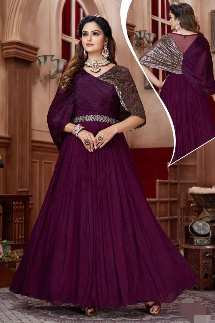 Wine Color Party Wear Gown