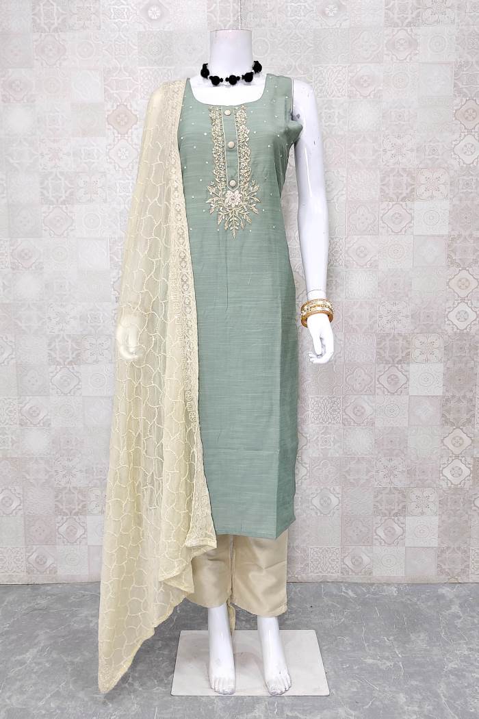 Sea Green Color Party Wear Straight Long Suit 