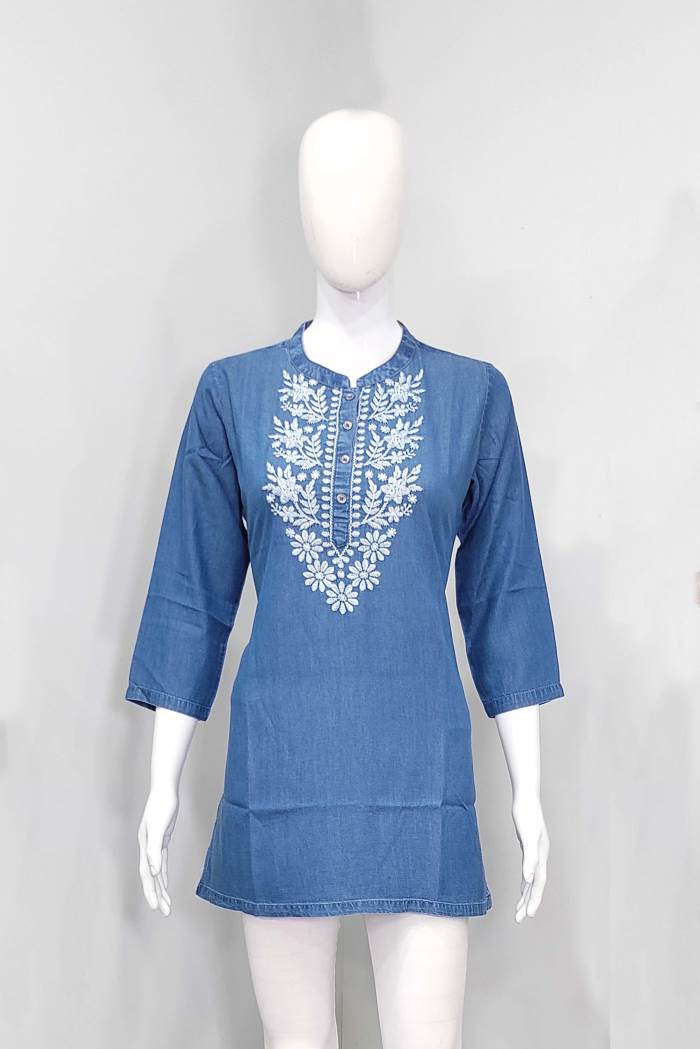 Denim Color Casual Wear Short Kurti