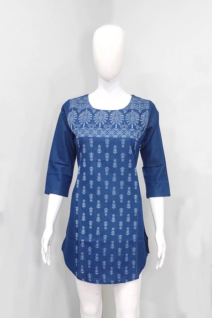 Denim Color Casual Wear Short Kurti