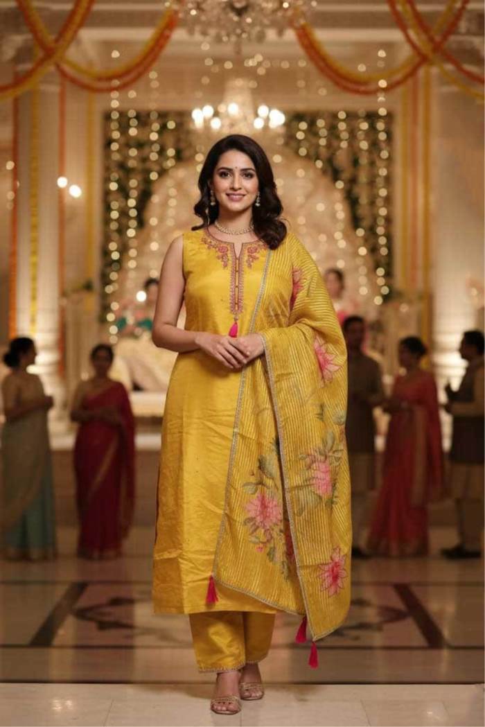 Yellow Color Party Wear Designer Pent Suit