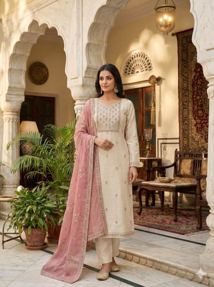 Cream color wedding Collection Dress with Peach dupatta