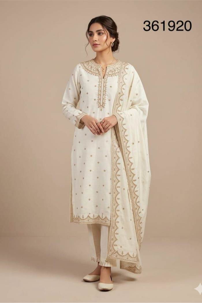 Off White Color Party Wear Designer Straight Long Suit