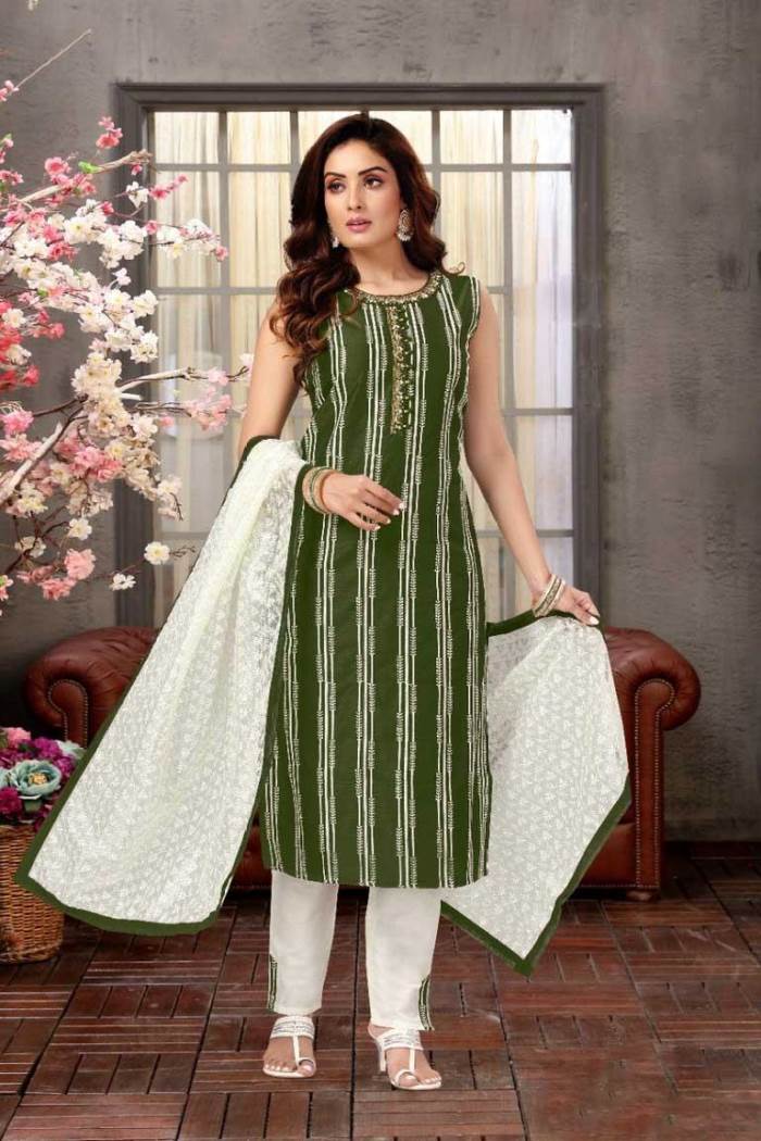 Green Color Party Wear Designer Straight Long Suit
