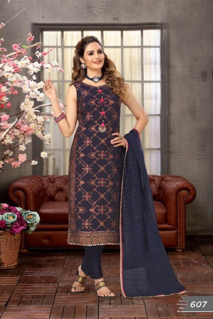 Blue Color Party Wear Designer Straight Long Suit