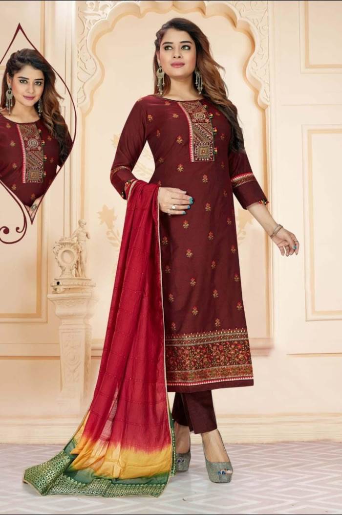 Maroon Color Party Wear Designer Straight Long Suit