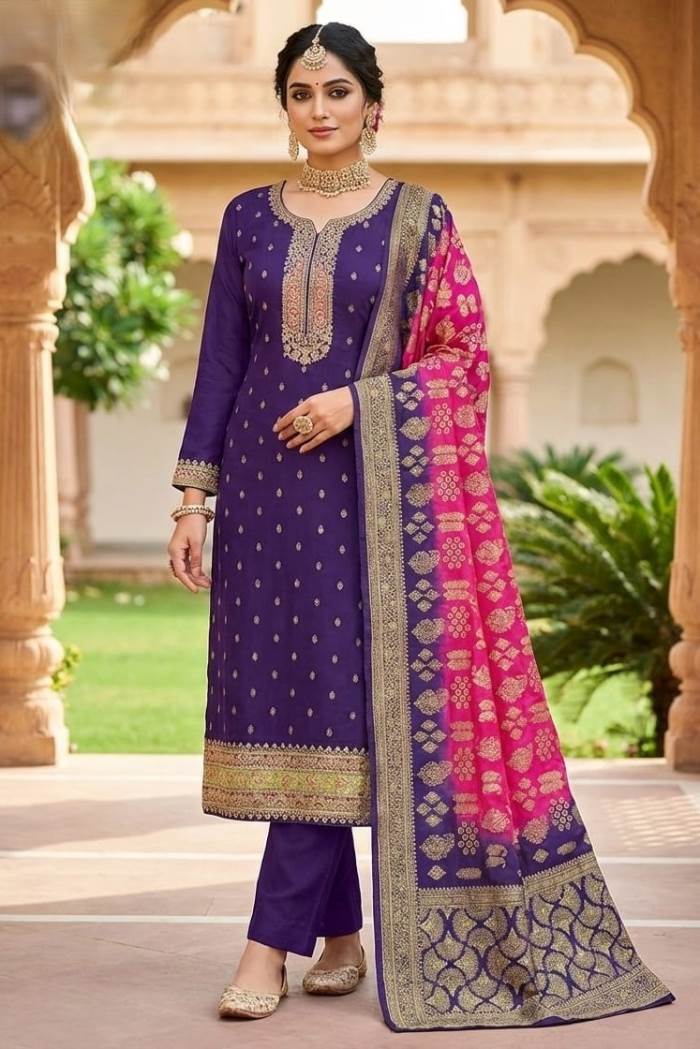Purple color Traditional dress with Heavy dupatta