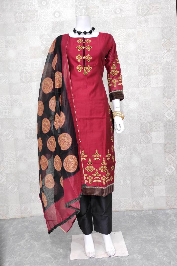 Maroon Color Party Wear Straight Long Suit  