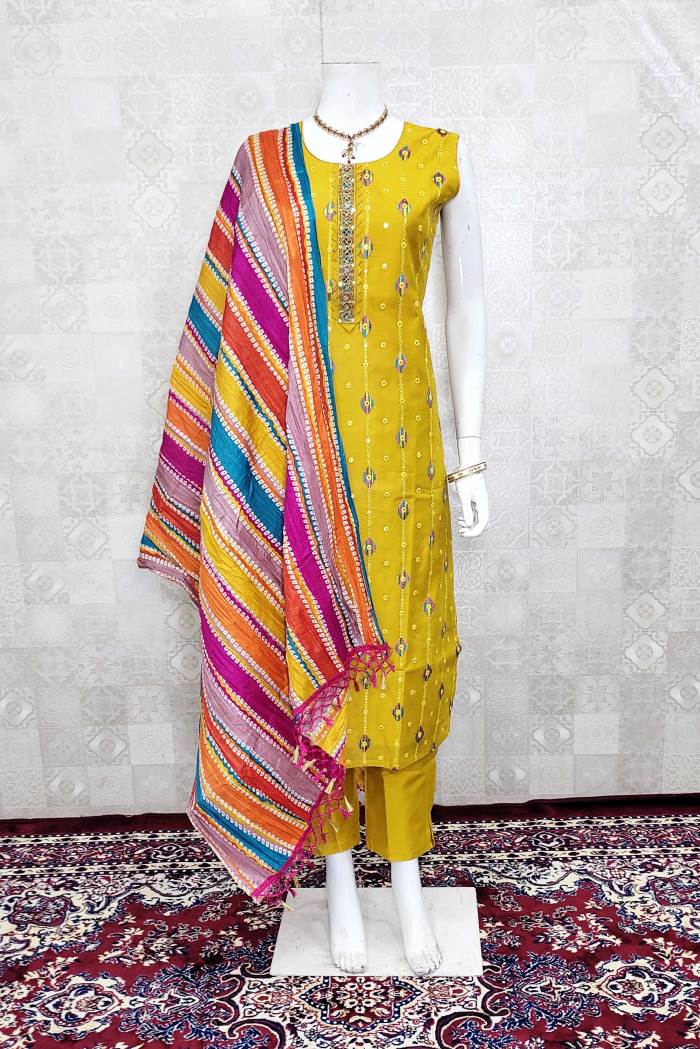 Mustard Color Party Wear Designer Straigh Long Suit